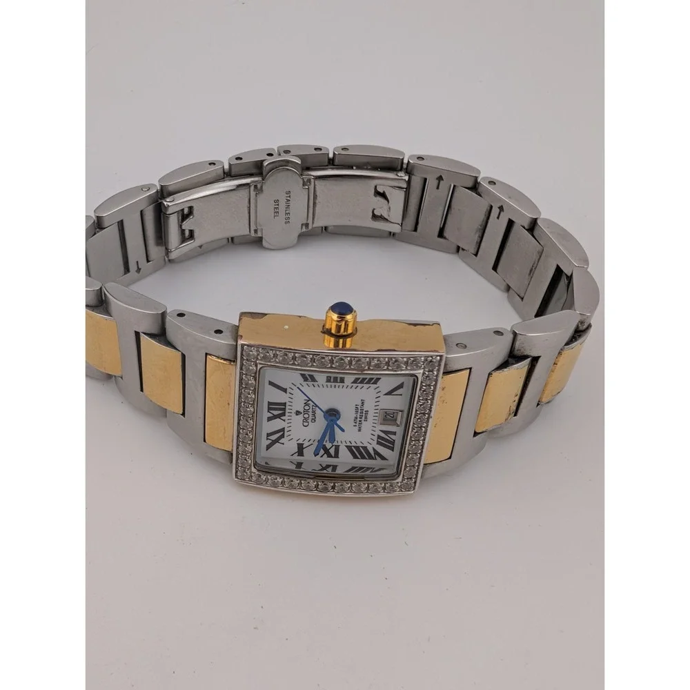 Croton Swiss Watch Women Cubic Zirconia‎ Bezel Two Tone 7